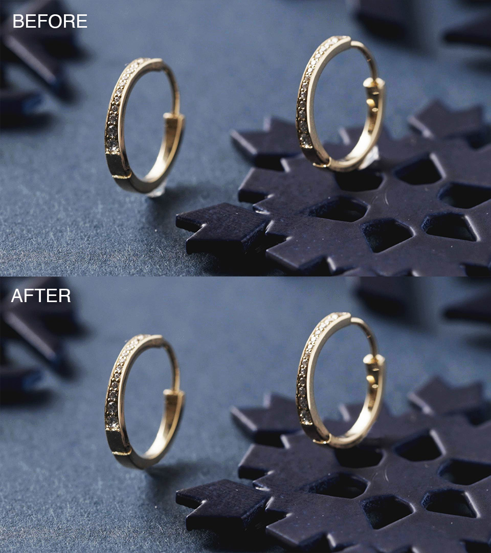 Before and After Shot of Jewellery following product clean up.